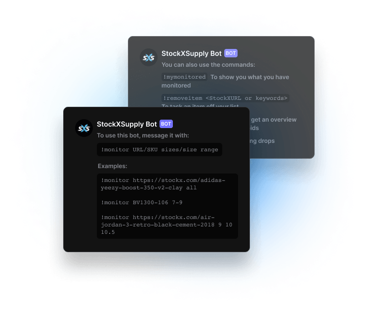 Discord bot command screenshots